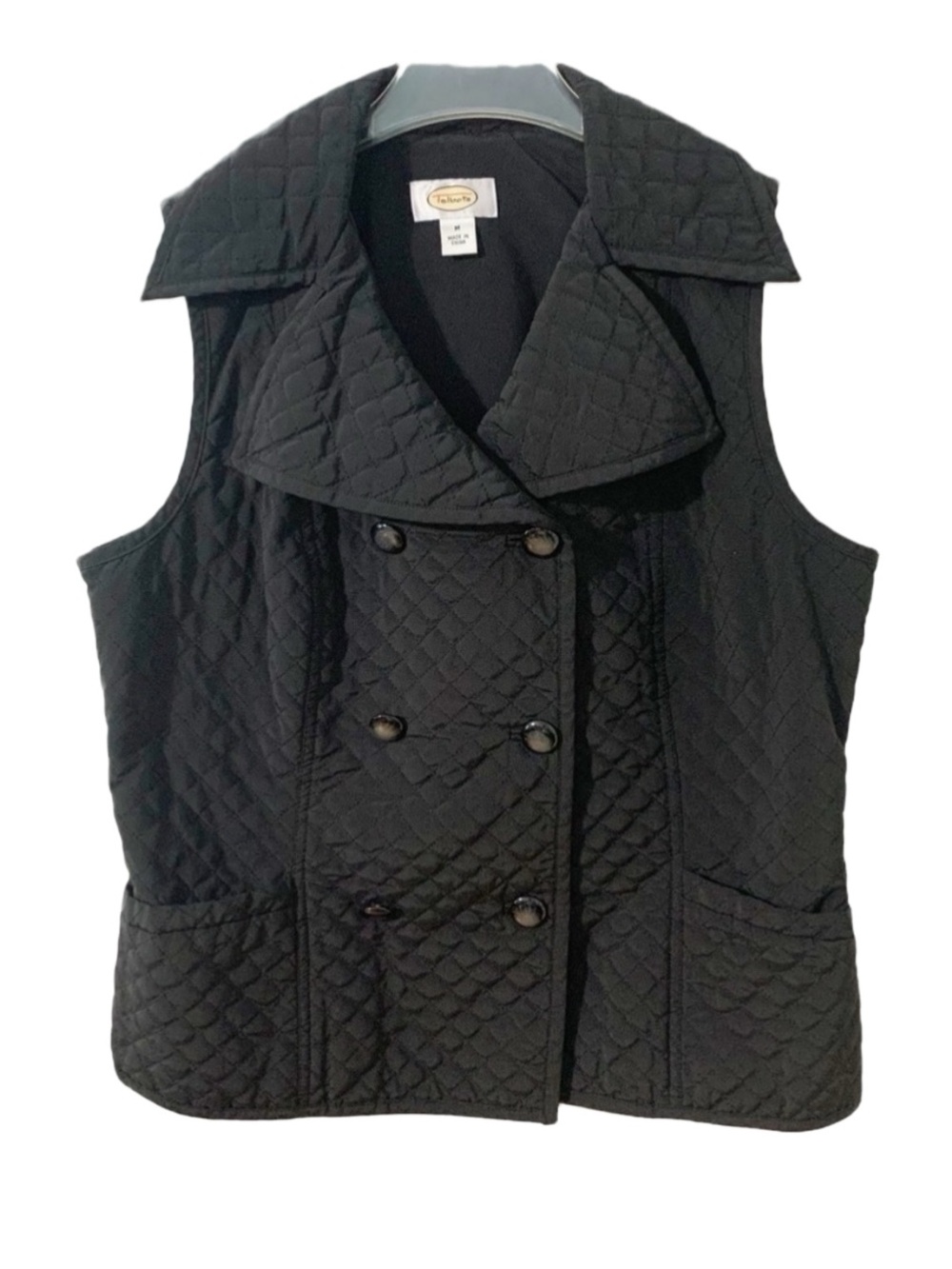 Talbots Quilted Double Breasted Button Front Vest Notched Lapels Size Medium